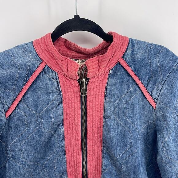 Free People Belario reversible paisley denim full zip midi length jacket - Picture 2 of 9